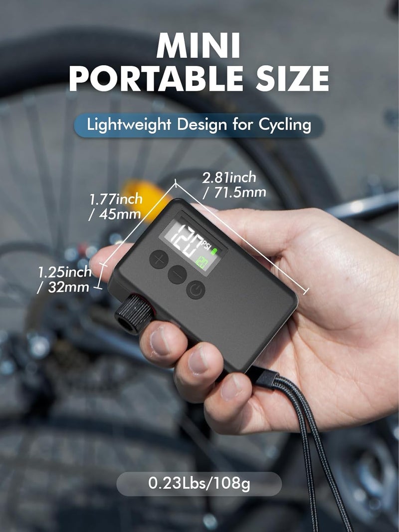 GPUTEK Mini Bike Tire Air Pump: Fast Inflate Portable Small Bicycle Electric Pump for Presta and Schrader Valves, 120 Psi High Pressure Pump with Digital Gauge for Road Bike, Mountain Bike, E-Bike - Image 2